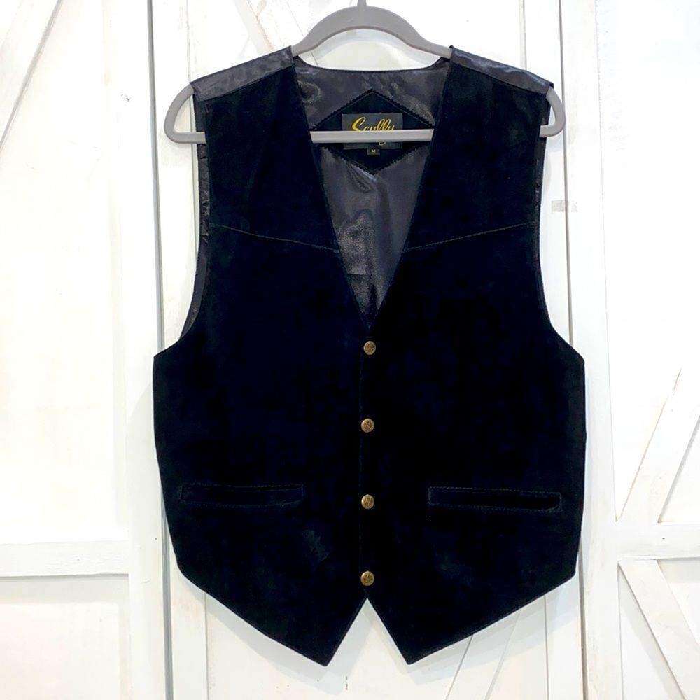 Scully Men's Black Suede Vest Snap Front Size Medium